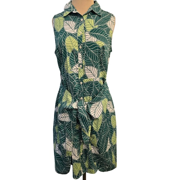 UNTUCKit poppy Sleeveless Button Down wrap Dress Leaf Print Collared Career 10 - Picture 1 of 15